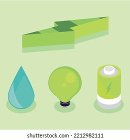 isometric green energy and ecology, icons