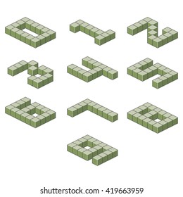Isometric green font from the cubes. Numbers