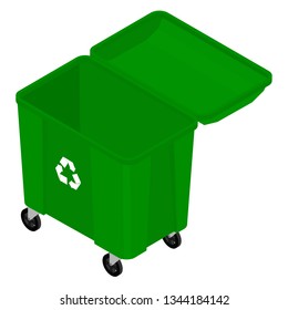 Isometric green garbage trash bin can dustbin container isolated on white background