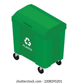 Isometric green garbage trash bin can dustbin container isolated on white background