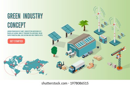 Isometric green industry with renewable sources sun and wind for save energy system, green technologies and smart systems.
Vector illustrator eps10