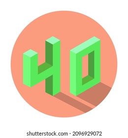 Isometric green number 40 with shadow in Light Salmon color circle. Vector illustration