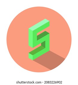 Verde isométrico número 5 con sombra en círculo color Salmón claro. Ilustración del vector