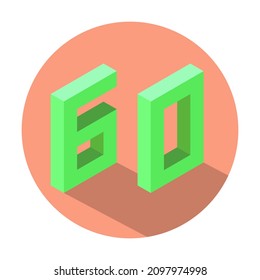 Verde isométrico número 60 con sombra en círculo color Salmón claro. Ilustración del vector