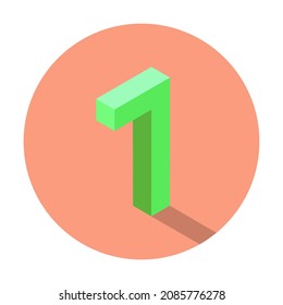 Isometric green number 7 with shadow in Light Salmon color circle. Vector illustration