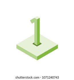 Isometric green one icon on square, 3d character, vector eps10