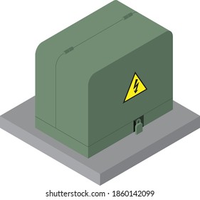 Isometric Green Pad-mounted Vector Transformer Box