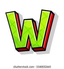Isometric Green And Red Playful Capital Letter W From Font And Alphabet Vector Illustration