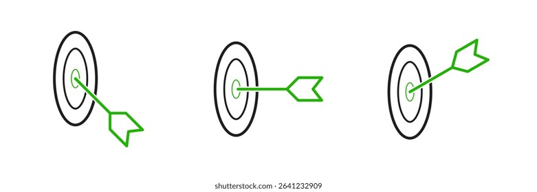Isometric Green Target Arrow Icons – Line Style Symbols for Goal, Focus, and Precision
