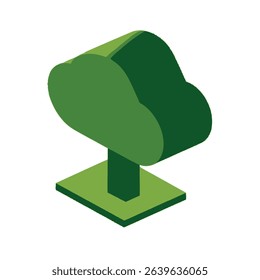 Isometric green tree icon cloud shaped canopy