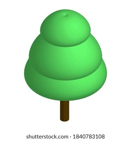 Isometric green tree with three tiers isolated on white. Brown trunk and green crown. Vector EPS10.