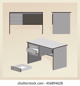 Isometric grey desk with shelves vector