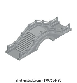 Isometric grey stone arched bridge in oriental style 3d vector illustration