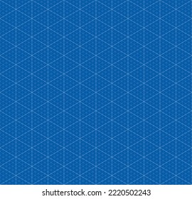 Isometric grid blueprint template with every five steps accented. Vector seamless pattern with editable strokes. Can be used for drawing in isometric projection 