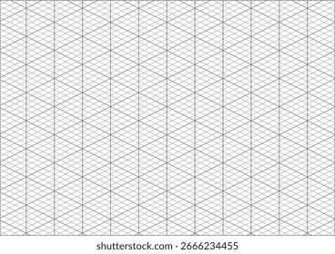 Isometric Grid Paper Template. Grey color. Printable Drawing and Drafting Sheet for Sketches, Designs, and Technical Illustrations.
