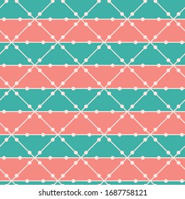 Isometric grid and stripe vector seamless pattern background. Minimal hot pink blue backdrop. Linear geometric horizontal design. Colorful modern retro all over print for hot summer beach concept