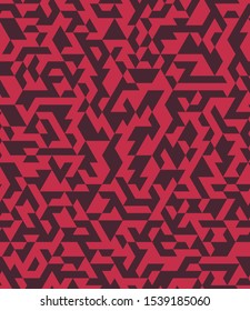 Isometric Grid Triangle Seamless Repeat Vector Pattern Swatch.  Red and dark red or maroon colors.  Random.  Generative Art.