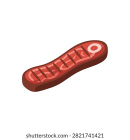 Isometric Grilled Beef Steak Illustration with Bone and Sear Marks Isolated on White Background