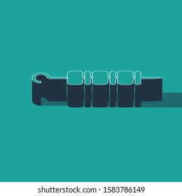 Isometric Grilled shish kebab on skewer stick icon isolated on green background. Meat kebab on skewer stick. Picnic with grilled meat.  Vector Illustration