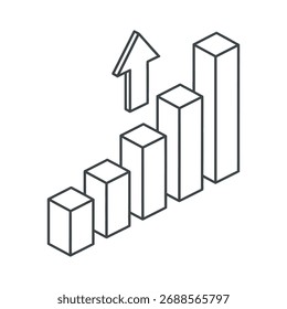Icono de gráfico de barras de crecimiento isométrico. Vector de esquema de éxito empresarial 3D.
