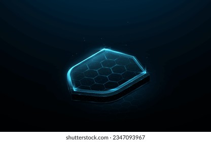 Isometrisches Schutzschild. Sicheres und sicheres Konzept. Low polygonal und wireframe von Punkten und Linien. Vektorgrafik