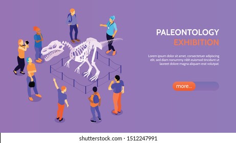 Isometric guide excursion horizontal banner composition with slider button editable text and human characters of visitors vector illustration