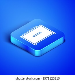 Isometric Guitar amplifier icon isolated on blue background. Musical instrument. Blue square button. Vector Illustration
