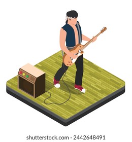 Isometric Guitar Player Rock and Roll Band