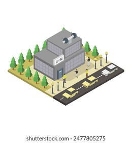Isometric gym illustrated on white background