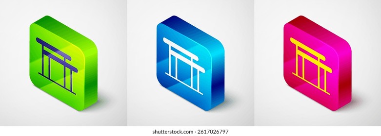 Isometric Gymnastics equipment uneven bars icon isolated on grey background. Square button. Vector