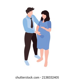 Isometric gynecology obstetrics composition with characters of pregnant woman with her husband on blank background vector illustration