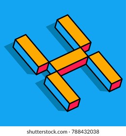 Isometric H letter, H vector 3D logo.