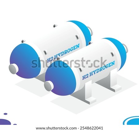 Isometric h2 hydrogen storage tanks. Vector illustration. Objects isolated on white background.