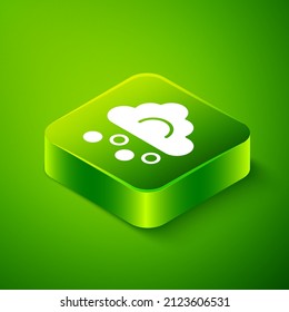 Isometric Hail cloud icon isolated on green background. Green square button. Vector