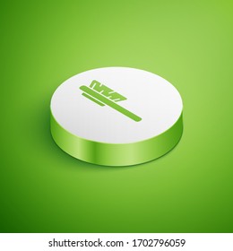 Isometric Hairbrush icon isolated on green background. Comb hair sign. Barber symbol. White circle button. Vector Illustration
