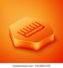 Isometric Hairbrush icon isolated on orange background. Comb hair sign. Barber symbol. Orange hexagon button. Vector