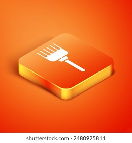 Isometric Hairbrush icon isolated on orange background. Comb hair sign. Barber symbol.  Vector Illustration