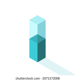Isometric half full, half empty glass. Clean drinking water, positive, negative thinking, happiness, viewpoint, optimism and pessimism concept. Flat design. EPS 8 vector illustration, no transparency