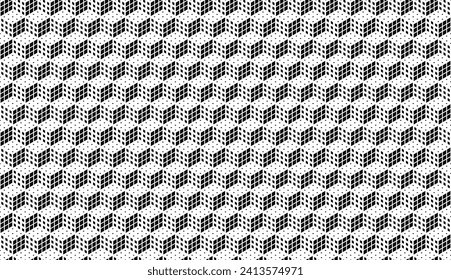Isometric Halftone Cubes Pattern. Hexagon Tiles Pattern. Minimal Geometric Background Texture. Vector Illustration.