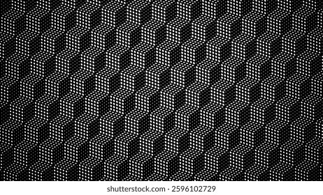 Isometric Halftone Cubes Pattern. Hexagon Tiles Pattern. Minimal Geometric Background Texture. Vector Illustration.