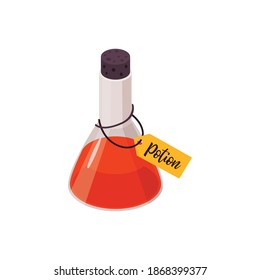 Isometric halloween party composition with alchemists tube with red potion vector illustration