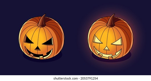isometric Halloween pumpkin on a dark background. Design element for Halloween, magical or horror illustrations or games.