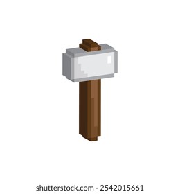 isometric hammer icon 8 bit, pixel art icon for game logo.