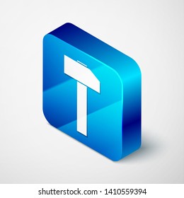 Isometric Hammer icon isolated on white background. Tool for repair. Blue square button. Vector Illustration