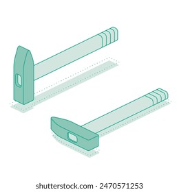 Martillo isométrico. Ilustración vectorial. Contorno de objetos aislados sobre fondo blanco. Herramienta de trabajo. Icono o símbolo.