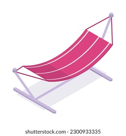 Isometric hammock. Garden summerhouse backyard hammock, hanging canvas bed 3d vector illustration