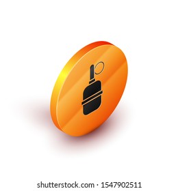 Isometric Hand grenade icon isolated on white background. Bomb explosion. Orange circle button. Vector Illustration
