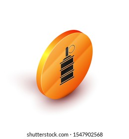 Isometric Hand grenade icon isolated on white background. Bomb explosion. Orange circle button. Vector Illustration