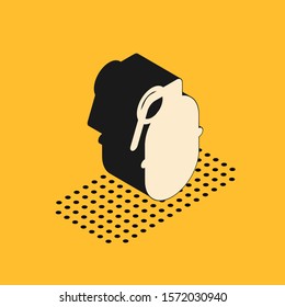 Isometric Hand grenade icon isolated on yellow background. Bomb explosion.  Vector Illustration