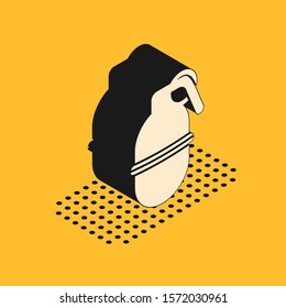 Isometric Hand grenade icon isolated on yellow background. Bomb explosion.  Vector Illustration